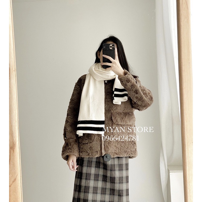 khoác lông cừu viền da A122043