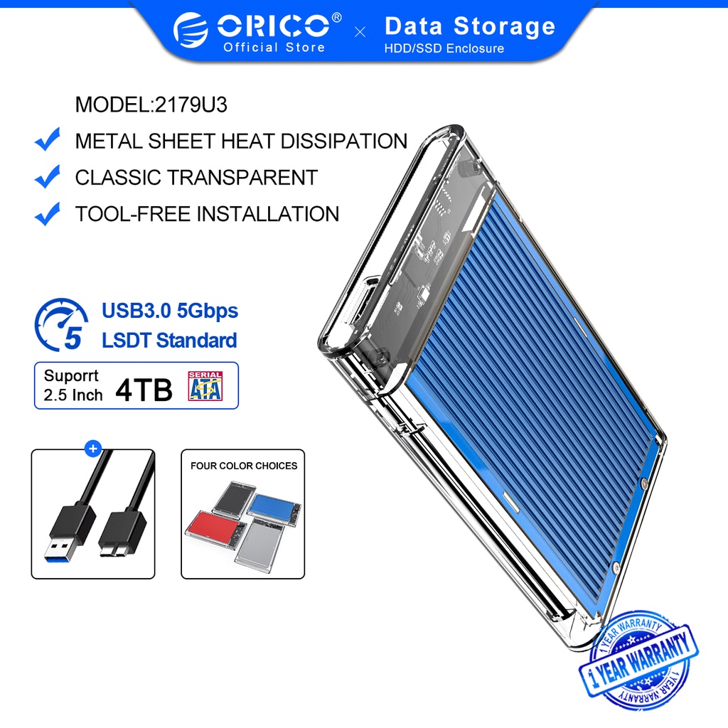 Hộp ORICO 2179U3 đựng ổ cứng HDD 2.5 Inch nối SATA sang USB 3.0 5Gbps chất liệu nhôm trong suốt
