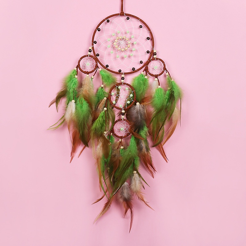 Dreamcatcher Trang Trí Lông Vũ Kiểu Vintage Có Đèn Led Tặng Kèm Móc Dán Tường