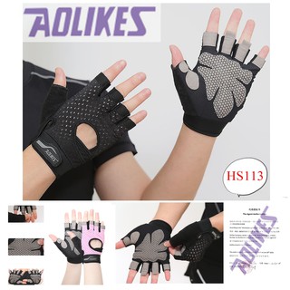 Bán buôn - Aolikes HS 113 (1 đôi) Găng tay tập gym cao cấp, hở lưng có đệm lòng bàn tay, chuyên gym, hàng chính hãng