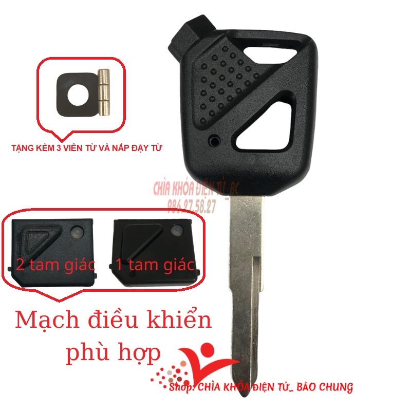 Vỏ chìa khóa xe máy điều khiển tìm xe Honda airblade, sh có ba viên từ và nắp đậy từ đi kèm
