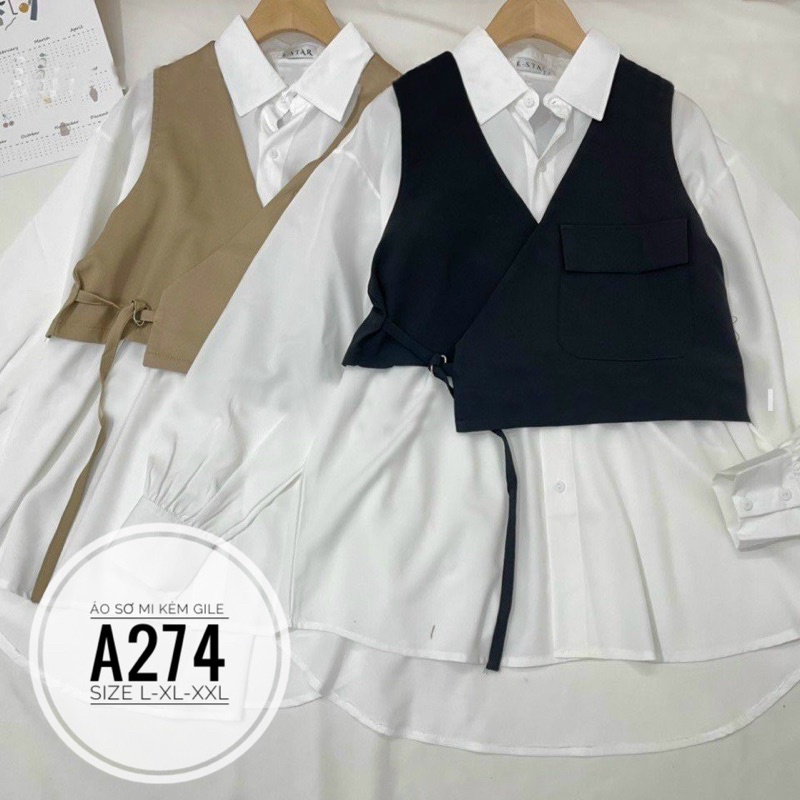 BIGSIZE Áo sơ mi kèm gile A274 | BigBuy360 - bigbuy360.vn