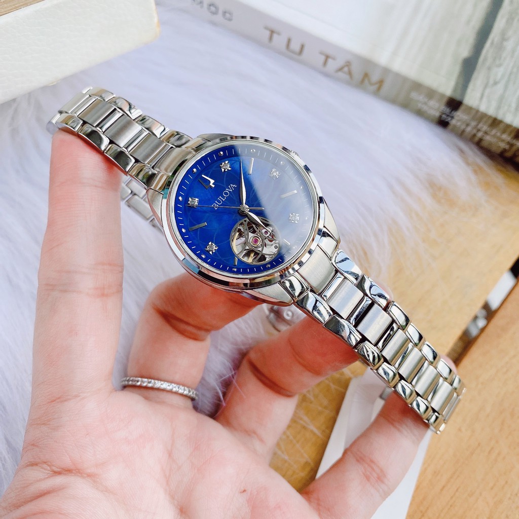 Đồng hồ nữ chính hãng Bulova 96p191 - máy Cơ tự động - Kính cứng