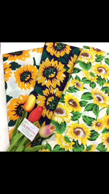 #V94🌻 VẢI TWILL HOẠ TIẾT HOA HƯỚNG DƯƠNG MAY ĐỒ CHO TRẺ EM, DOLL, OBITSU, DIY, DECOR, HANDMADE, QUILTING, SCRUNCHIES