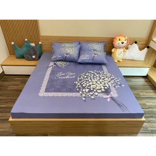 Bộ ga gối cotton poly 3d họa tiết - hoa baby tím