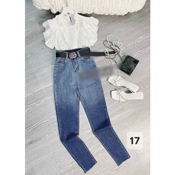 quần zin Nữ lưng siêu Cao, vải siêu giãn, 100% cotton. YT JEANS DÀI LƯNG 1NÚT, RÁCH, XANH ĐẬM