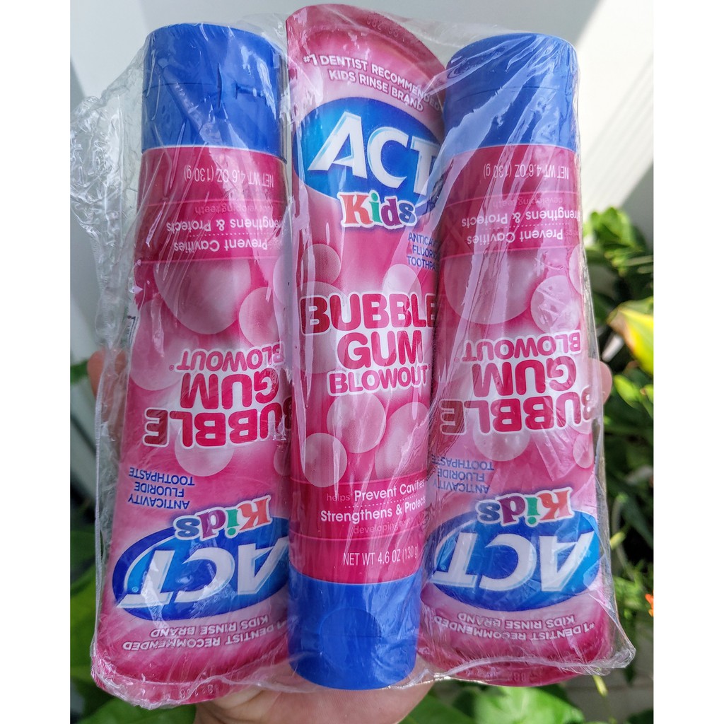 Kem đánh răng trẻ em ACT KIDS BUBBLE GUM BLOWOUT 130g – vị Singum dâu tây thổi thơm thơm kích thích trẻ đánh răng