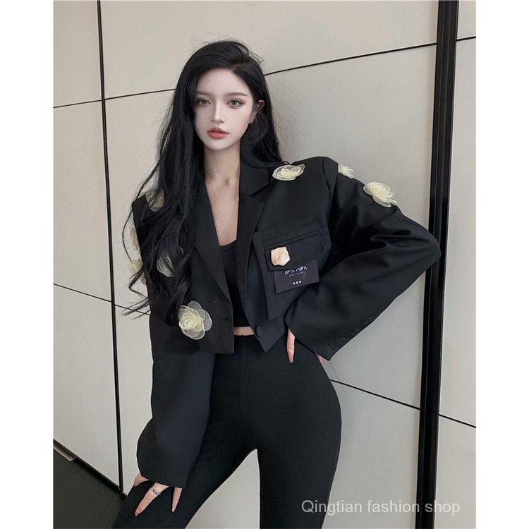 2021Autumn New All-Matching Short Suit Jacket Women's Long-Sleeved Suit