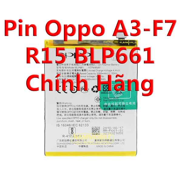 Pin Oppo A3, F7, R15 BLP661 3400mAh Zin + Tặng Keo Dán Pin-FREESHIP