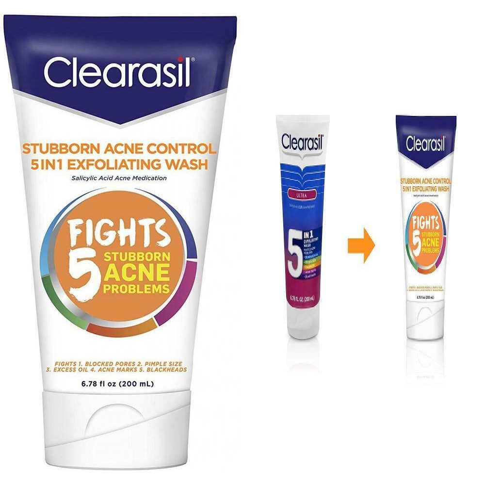 Sữa rửa mặt tẩy tế bào chết và ngăn ngừa mụn 5 trong 1 Clearasil, 230ml
