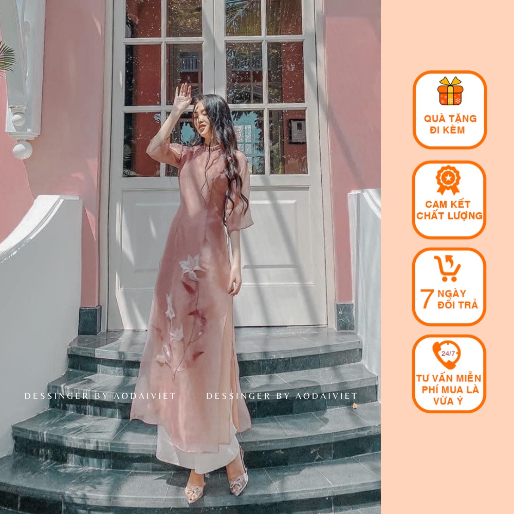 Áo Dài Cách Tân Nữ vải Voon Thêu Hoa Nổi Măc đi chơi, sự kiện, đi ăn cưới - Thiết Kế Áo Dài Việt