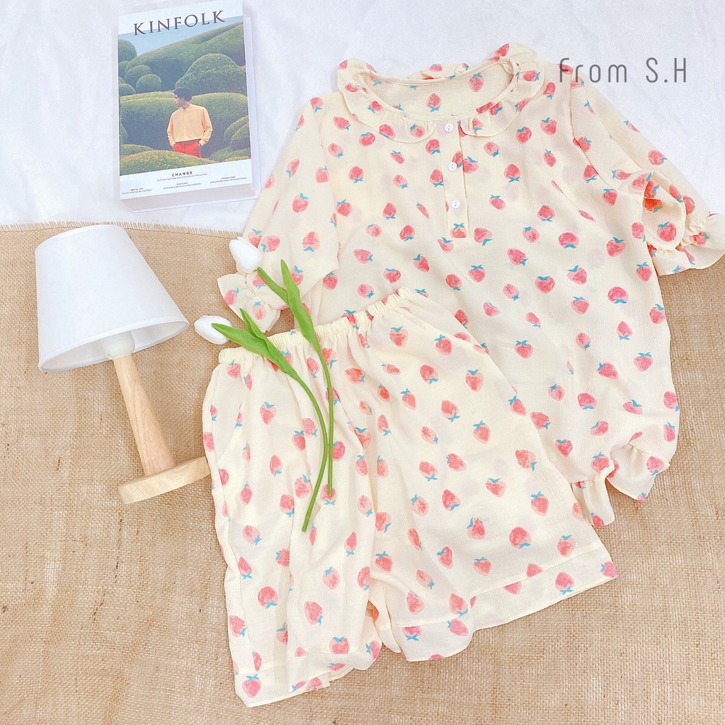 [ ẢNH THẬT ] Set pijama cộc cổ nút/cổ viền bèo hoạ tiết xinh xắn. Bộ ngủ nữ dáng cộc hoạt hình | BigBuy360 - bigbuy360.vn