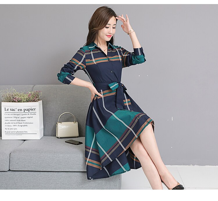 Đầm Sơ Mi Tay Dài Họa Tiết Sọc Caro Size S-3Xl Thời Trang Xuân Hè Cho Nữ