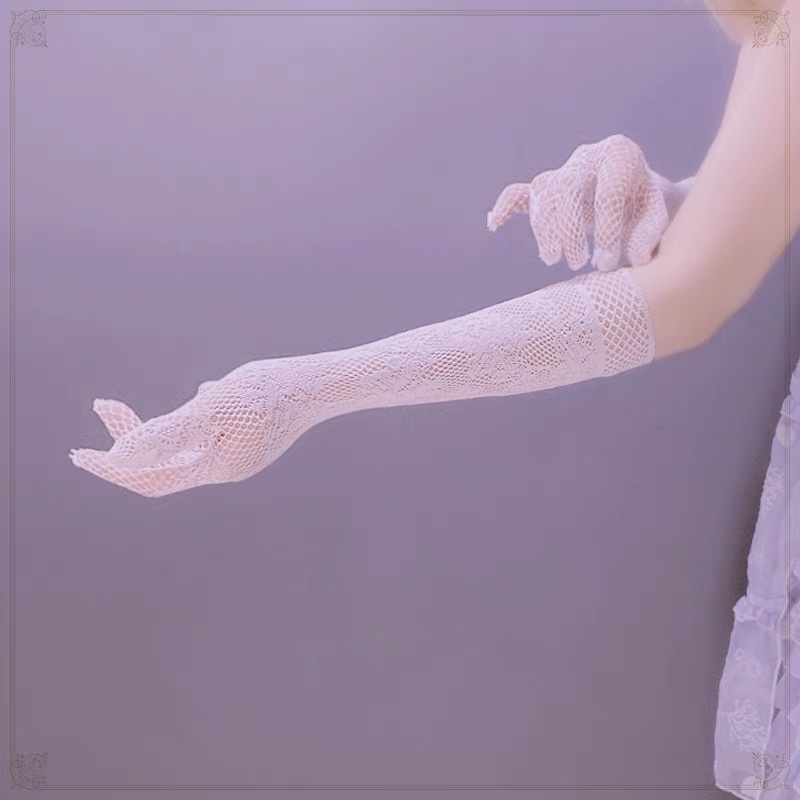 Găng Tay Lưới Phong Cách Lolita Bao Tay Ren Lưới Họa Tiết Hoa