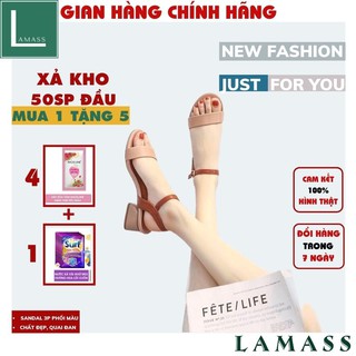Giày sandal gót vuông 3p ,giày nữ quai ngang phối màu đế 3cm thời trang cao cấp LAMASS