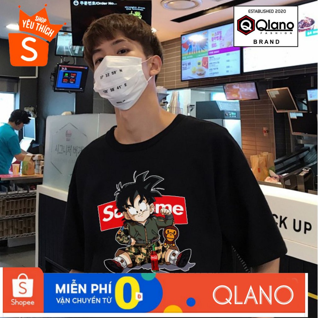 Áo phông nam nữ tay lỡ dáng unisex form rộng SONGOKU Superme đen - áo thun oversize streetwear basic tee
