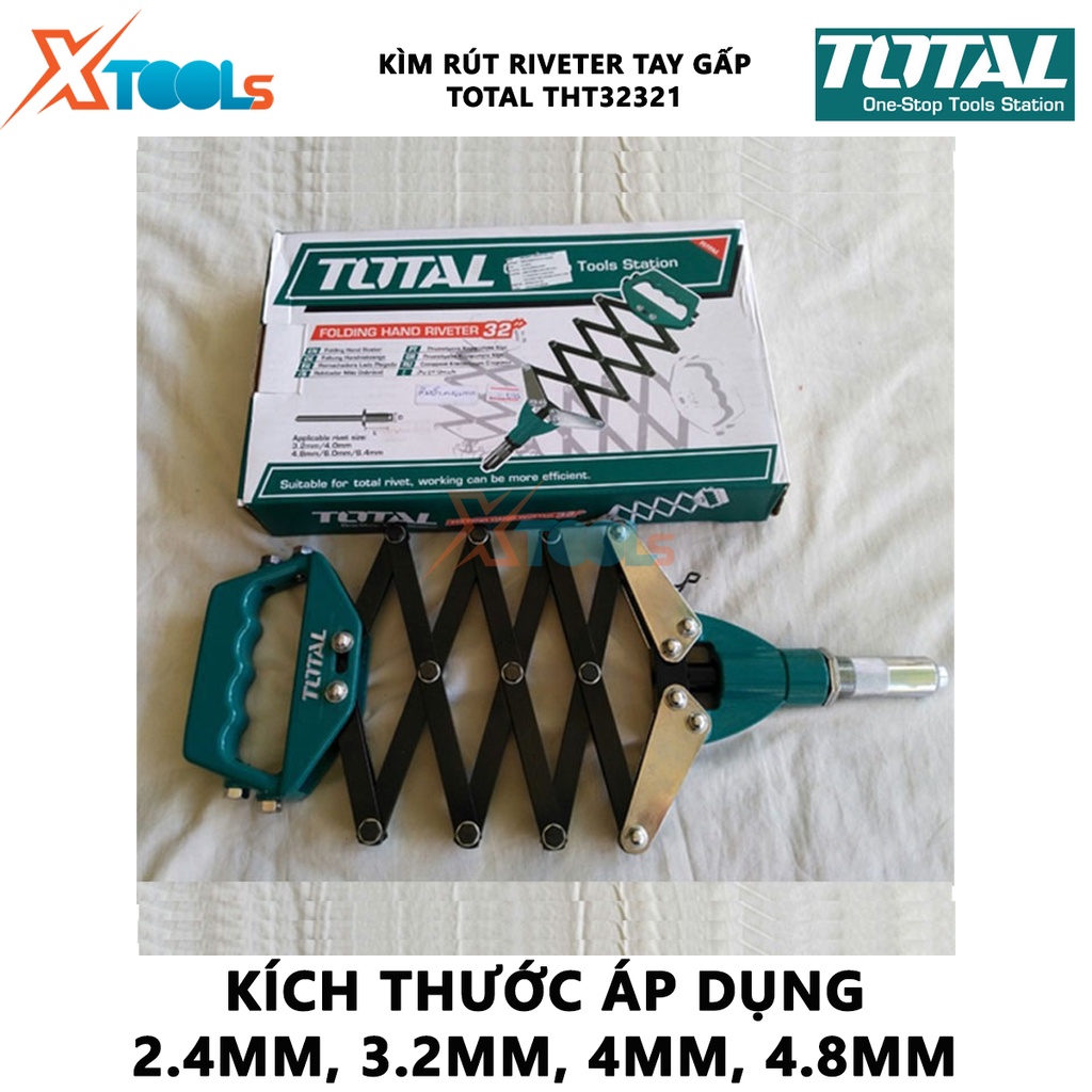Kìm rút riveter chuyên nghiệp tay gấp Total THT32321 | 8&quot; Kềm đa năng kích thước 32&quot; (815mm), kích thước áp dụng  2.4mm,