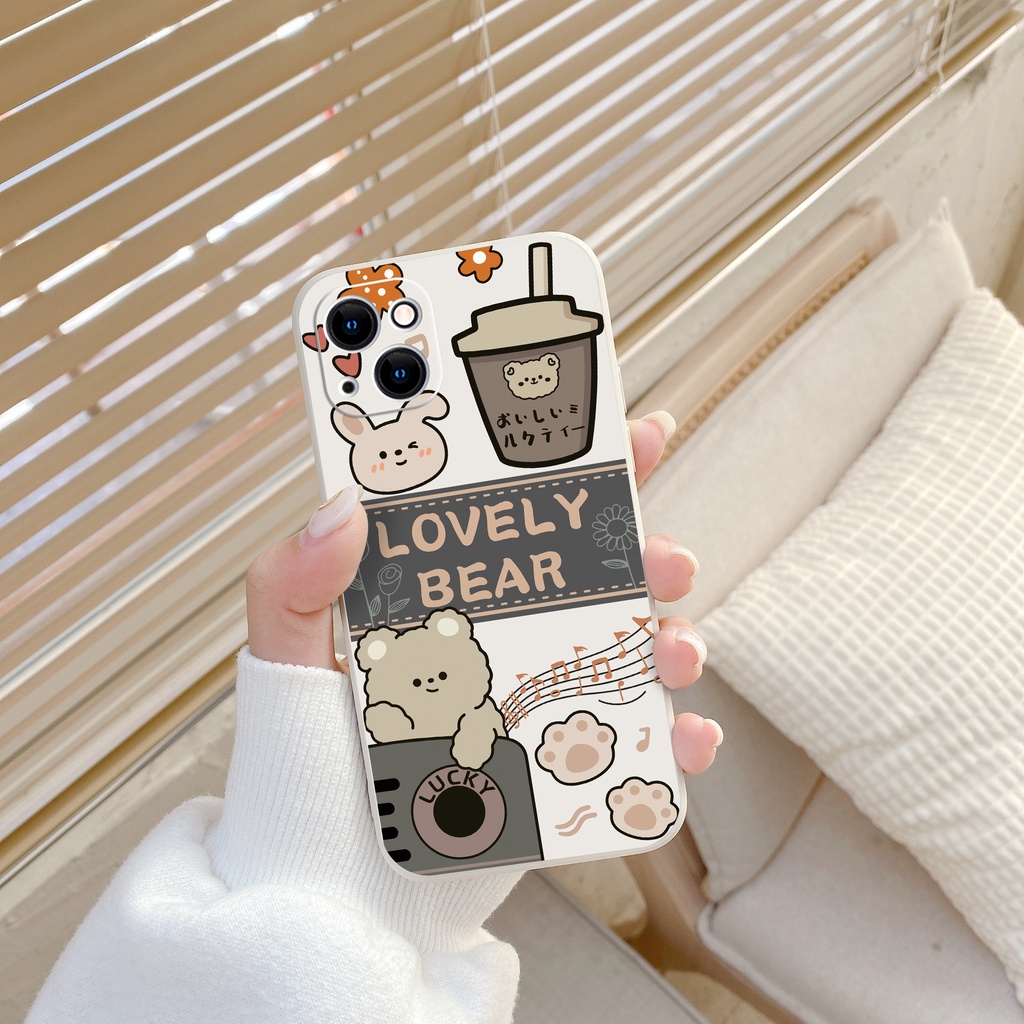 gấu dễ thương tpu Ốp lưng chống vân tay chống rơi viền thẳng có dây buộc Đối với iPhone 11 7 / 8plus 12 13Pro 14 14Pro 7/8 6g xs max xr 12Pro max 11Pro