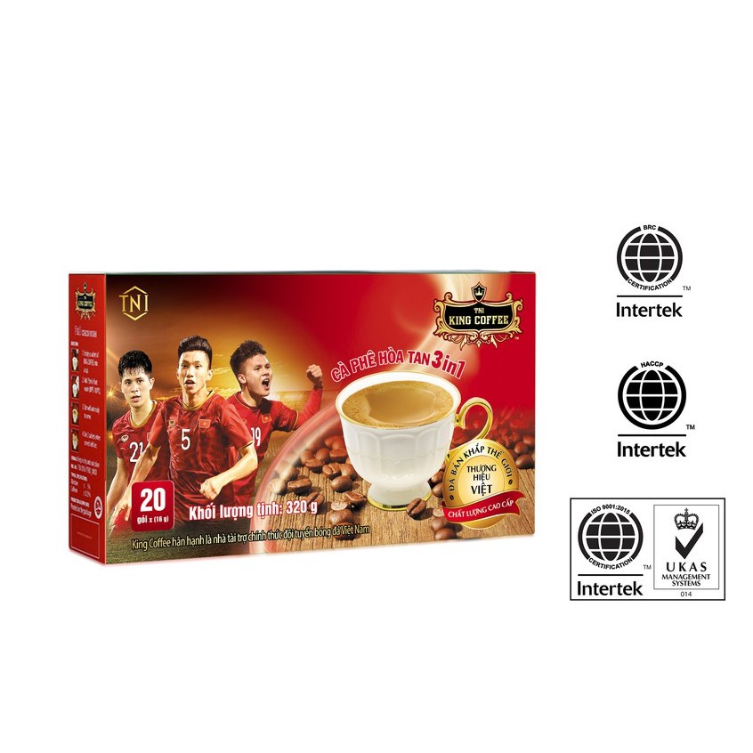 Cà Phê Hòa Tan 3IN1 KING COFFEE - Hộp 20 gói x 16g - Từ hạt café Arabica và Robusta