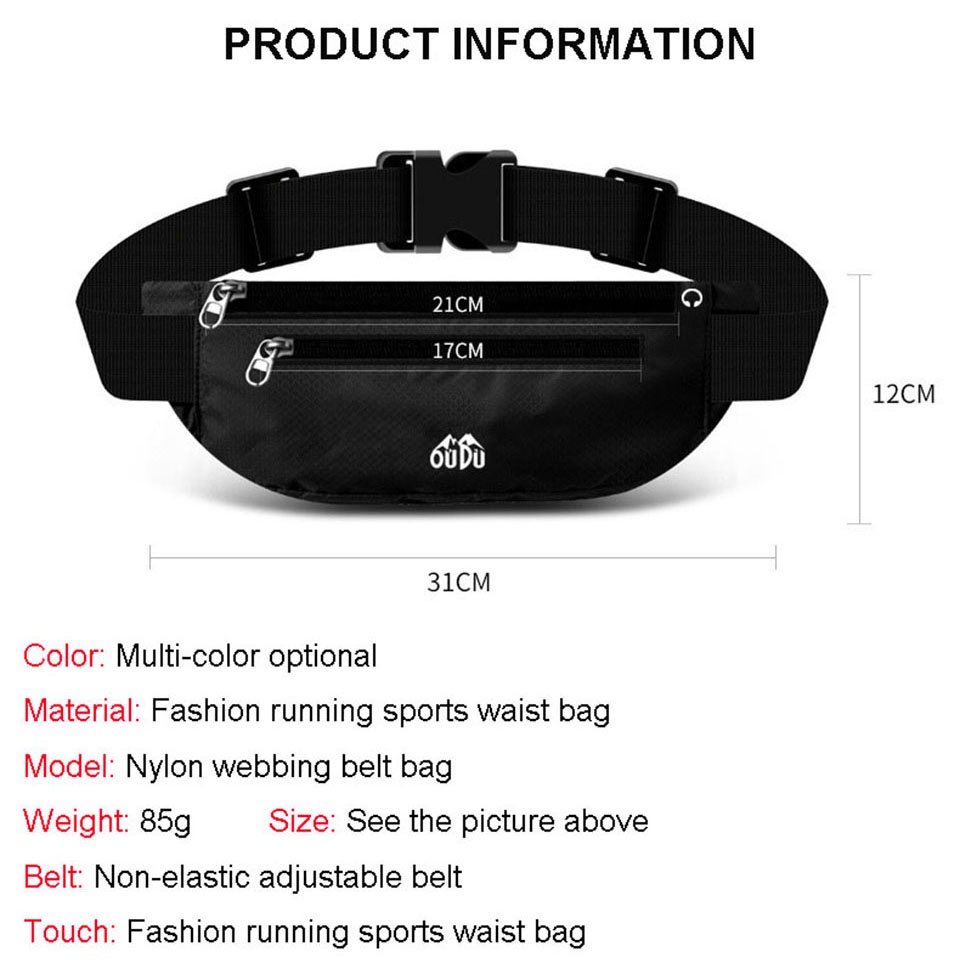 Túi Thể Thao Đeo Hông Có Khóa Kéo Chống Thấm Nước Thời Trang Cho Nam Và Nữ