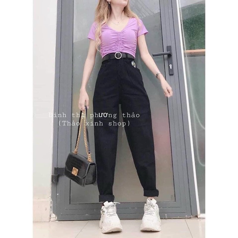QUẦN baggy bò thêu hoa cúc túi