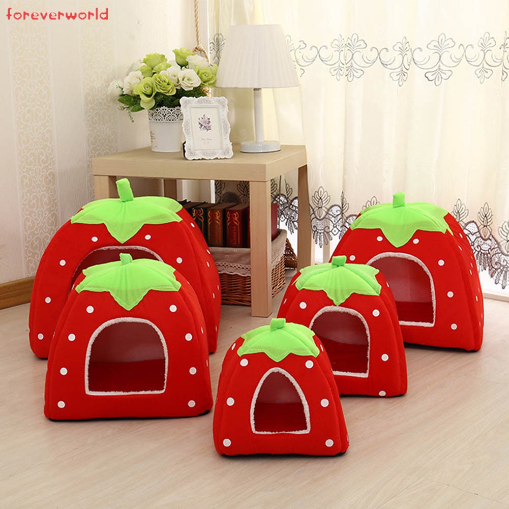 Giường ngủ mềm mại hình quả dâu tây dễ thương cho thú cưng