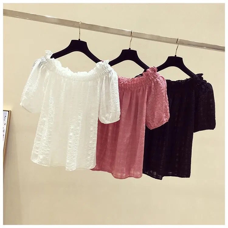 Áo Kiểu Chất Liệu Chiffon Dáng Rộng Thiết Kế Trễ Vai Thời Trang Mùa Hè Theo Phong Cách