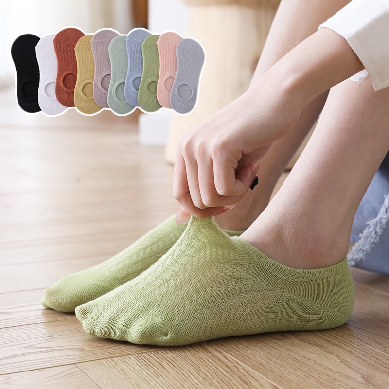 Tất nữ cổ ngắn METAT, set 10 đôi vớ tất lười cổ ngắn họa tiết gân tăm cute dễ thương phong cách Hàn Quốc T59