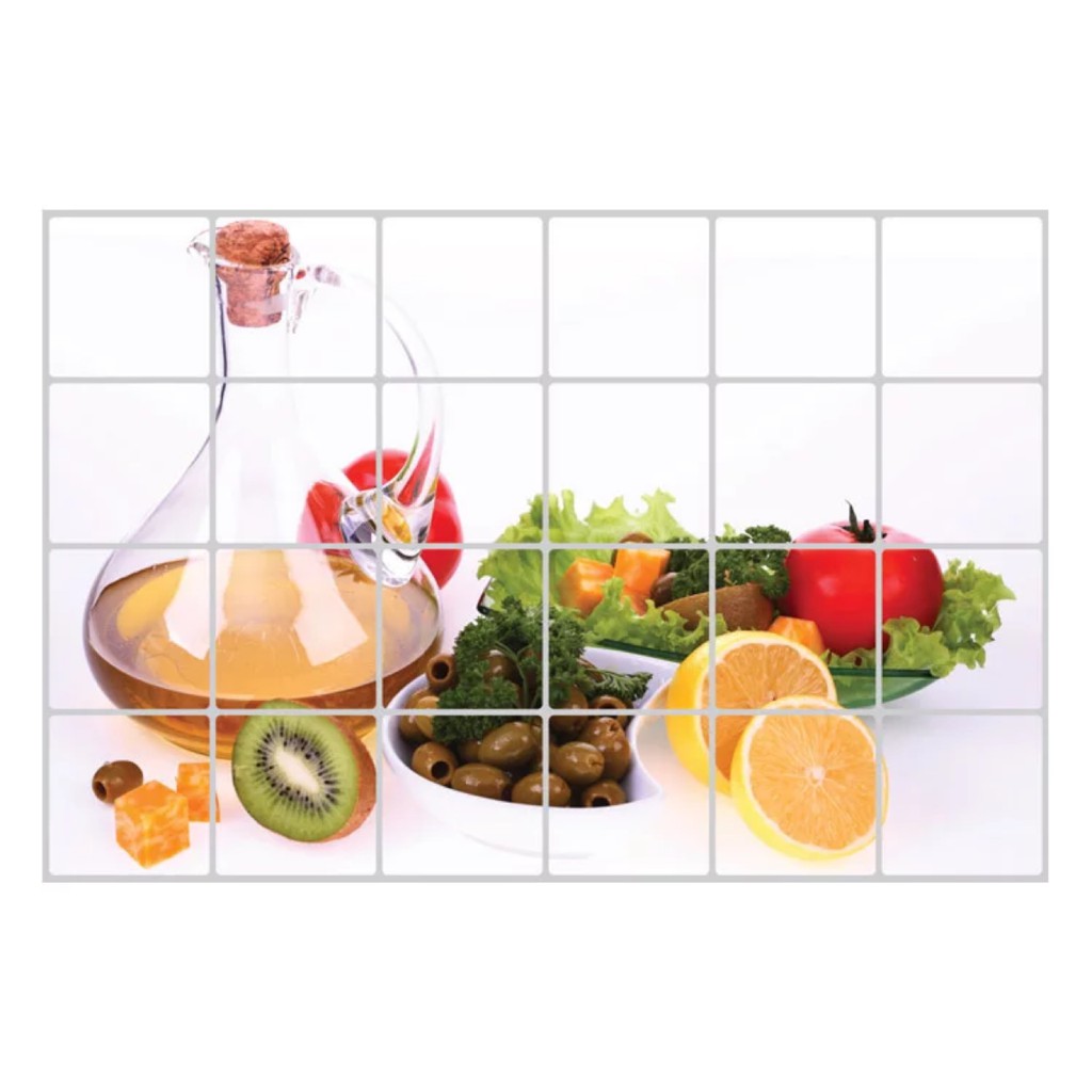 Decal dán bếp tráng nhôm cách nhiệt size lớn - bày trí bàn trái cây