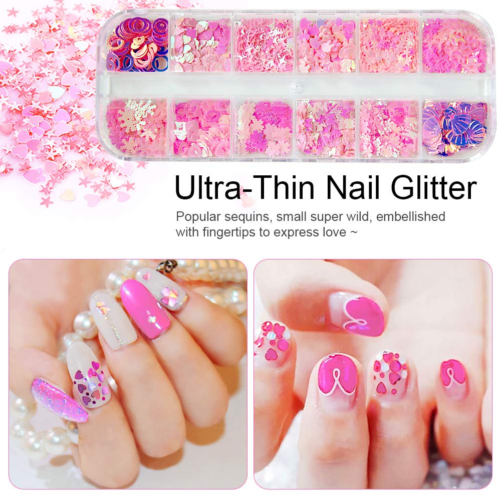 [Hàng mới về] Hộp kim tuyến trái tim 3D siêu mỏng 12 ô trang trí móng nghệ thuật