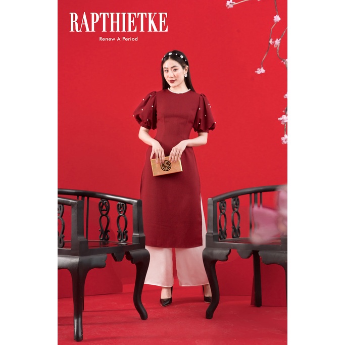 RẬP - Áo Dài Tết Đỏ Tay Phồng Đính Hạt