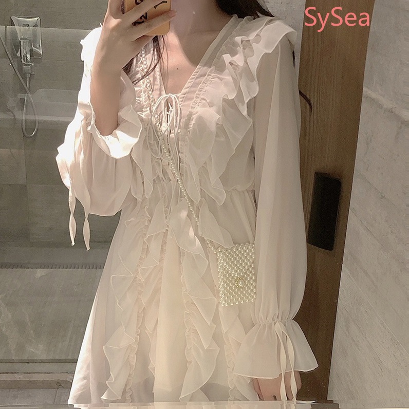 Đầm Trắng Bằng Vải Voan Thiết Kế Cổ Chữ V Quyến Rũ