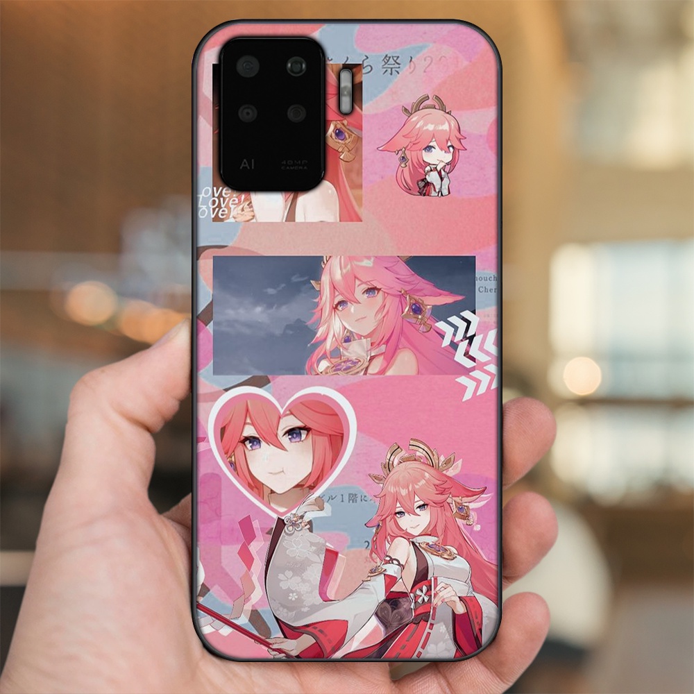 Ốp lưng Oppo A94 viền đen in hình Yae Miko Genshin Impact