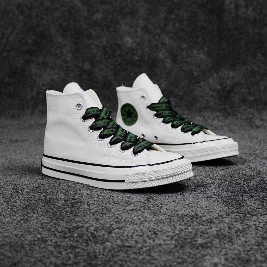 Giày Thể Thao Converse Chuck 1970s Vải Canvas Cổ Cao Màu Trắng Xanh Lá Đậm Phong Cách Retro No: A01802C