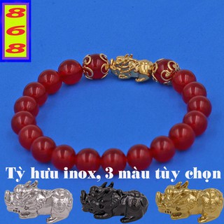 Chuỗi đeo tay Đá Tự Nhiên Đỏ 8 ly 4 khía Charm Tỳ Hưu inox VTAOTHHKV8 - Hợp mệnh Hỏa, mệnh Thổ - Phong thủy 868