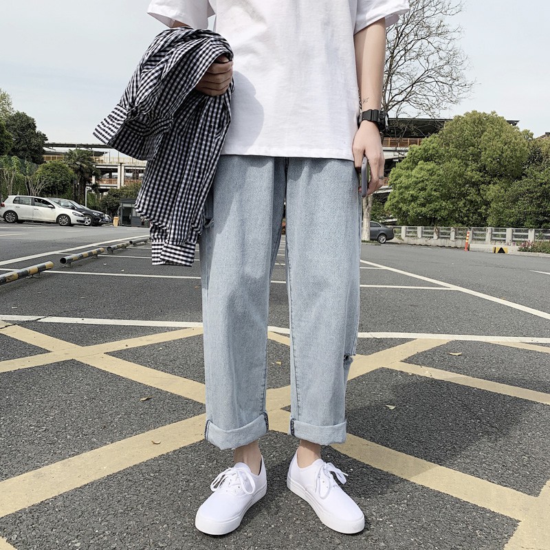 Quần Jeans Nam Dài Thiết Kế Kiểu Rách Thời Trang Hàn Quốc