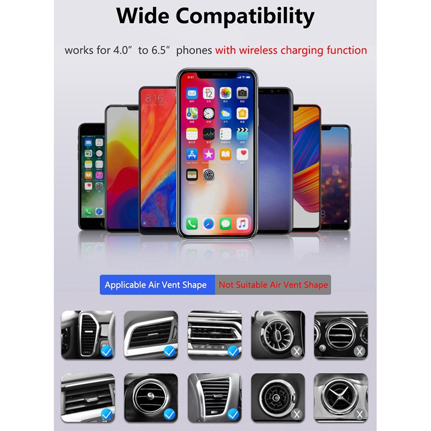 R1 10W Automatic Clamping Car Wireless Charger For iPhone Xs Samsung LG Infrared