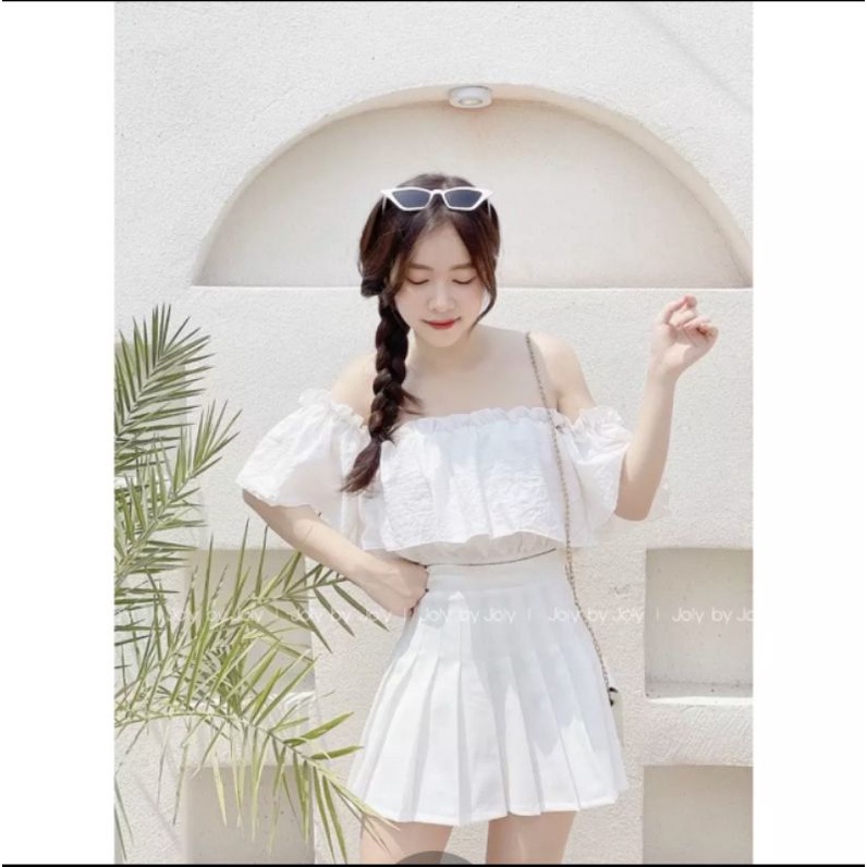 Set áo bẹt vai chân váy tennis xinh