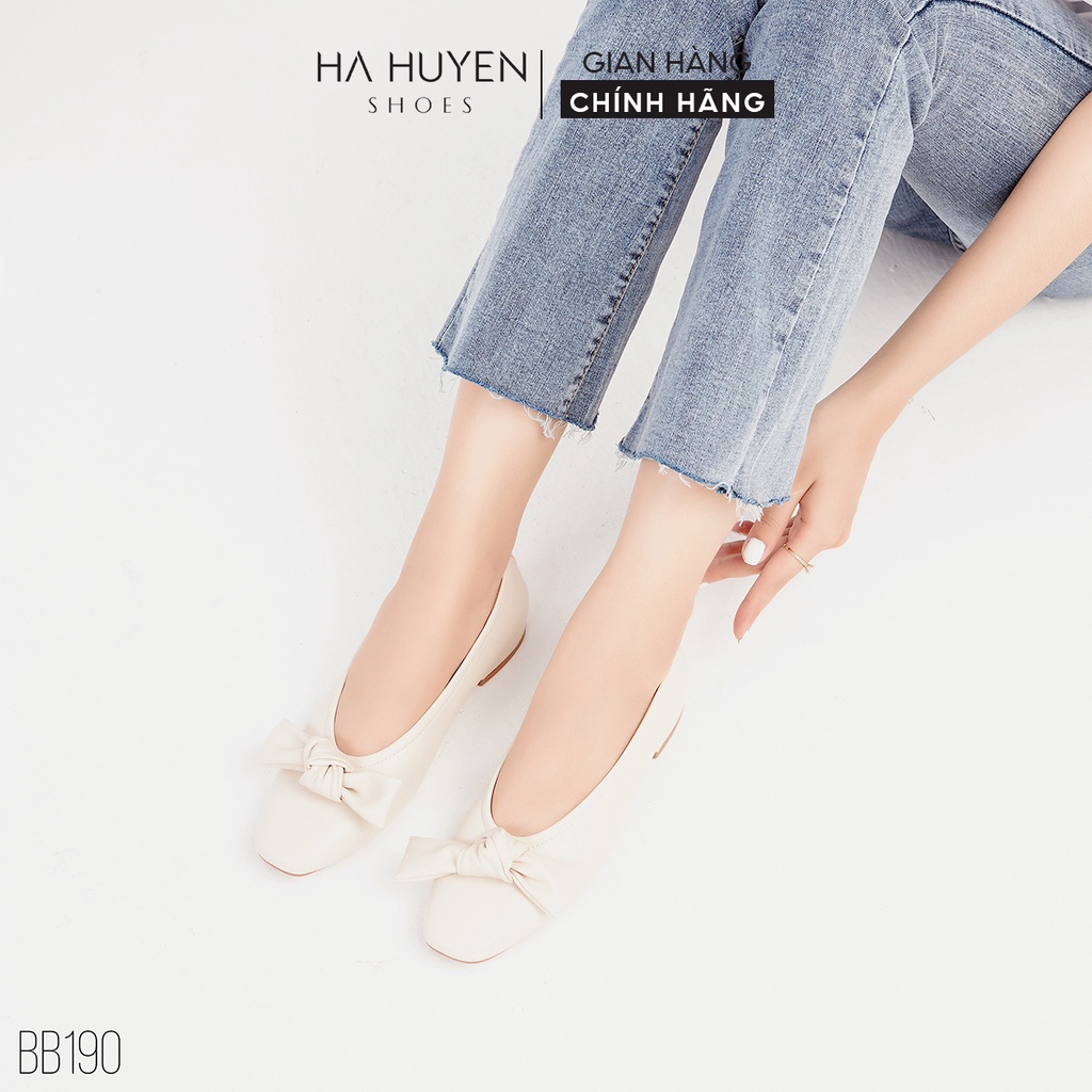 Giày búp bê nữ Hà Huyền Shoes mũi vuông đính nơ xoắn nhẹ nhàng - BB190