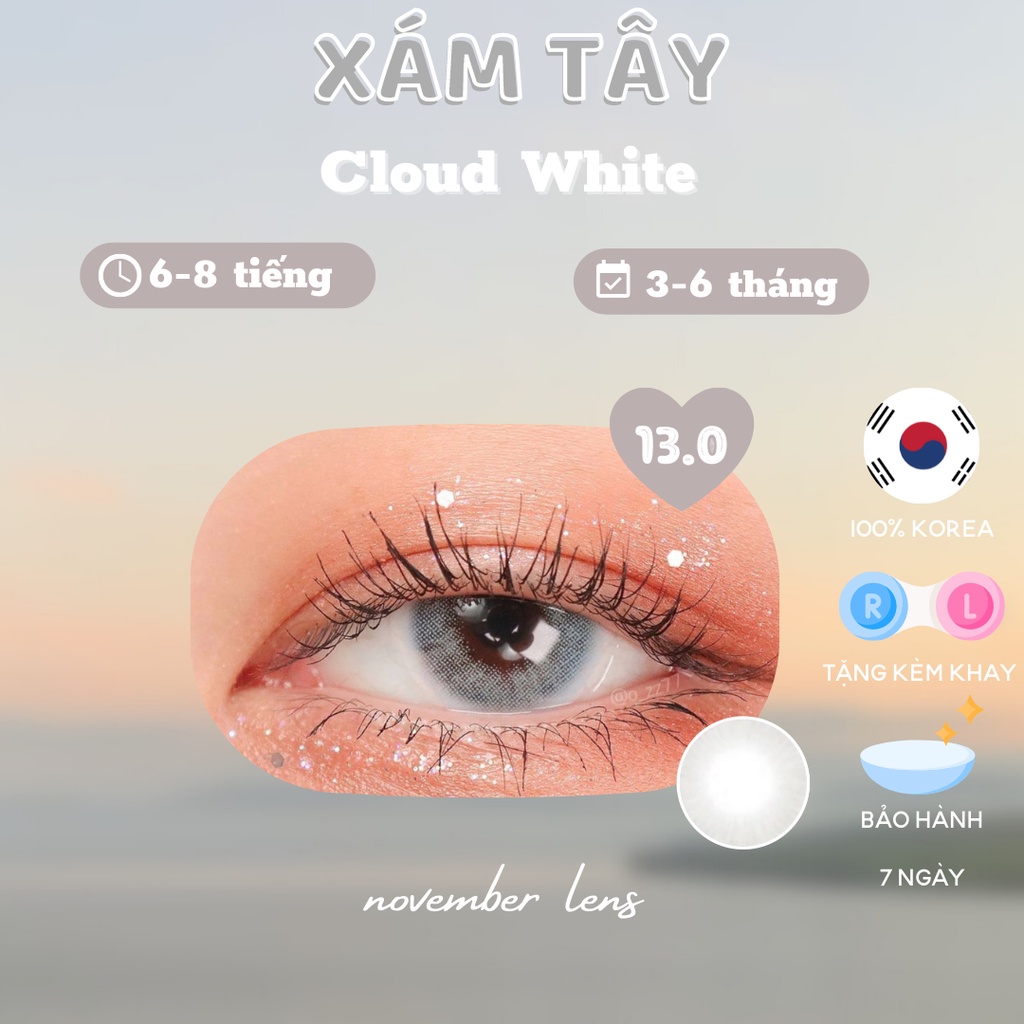 Kính áp tròng Cloud White Hàn Quốc màu xám tây không viền