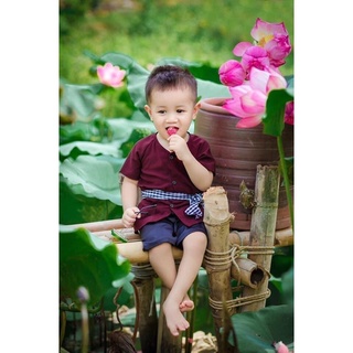 Bà ba bé trai đủ size tặng khăn rằn ( áo nâu quần nâu)