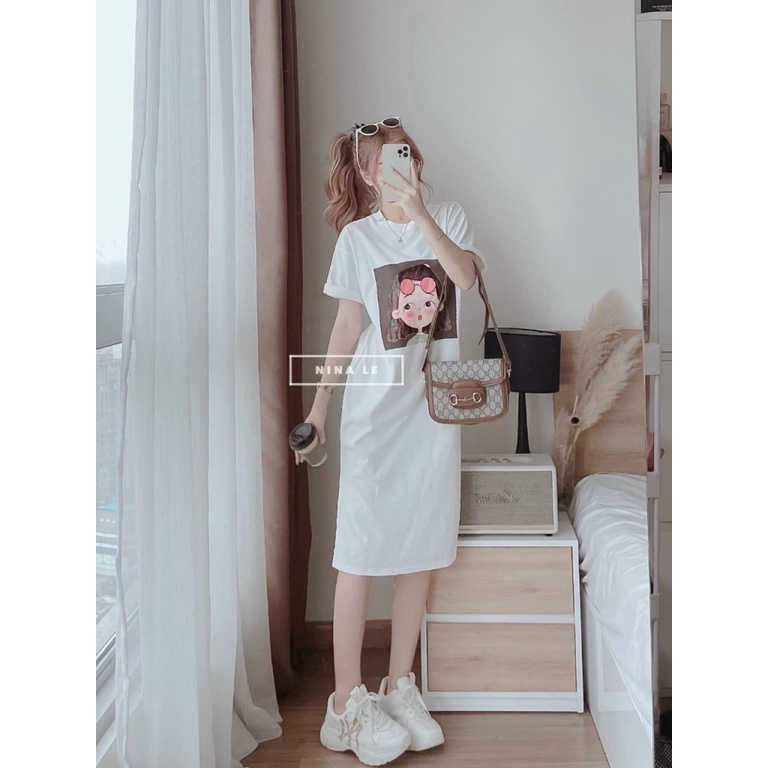 ĐẦM SUÔNG COTTON HÌNH CÔ BÉ DỄ THƯƠNG ĐÁNG YÊU PU