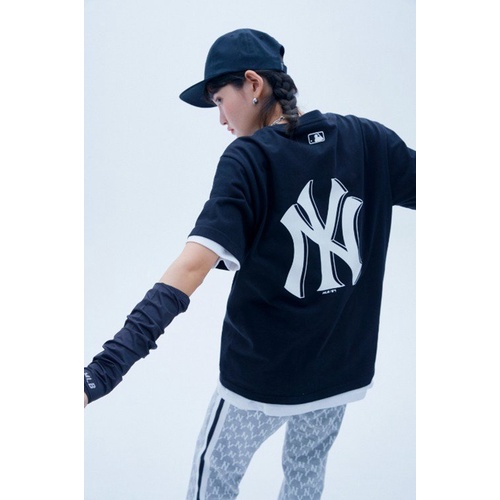Áo Thun MLB unisex tay lỡ oversize, Áo phông nam nữ đen trắng cotton mềm mát