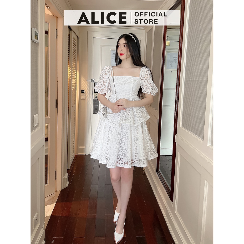 Váy Ren Babydoll Cao Cấp ALICE Thiết Kế 2 Tầng Phối Tay Bồng Tiểu Thư Sang Chảnh V807