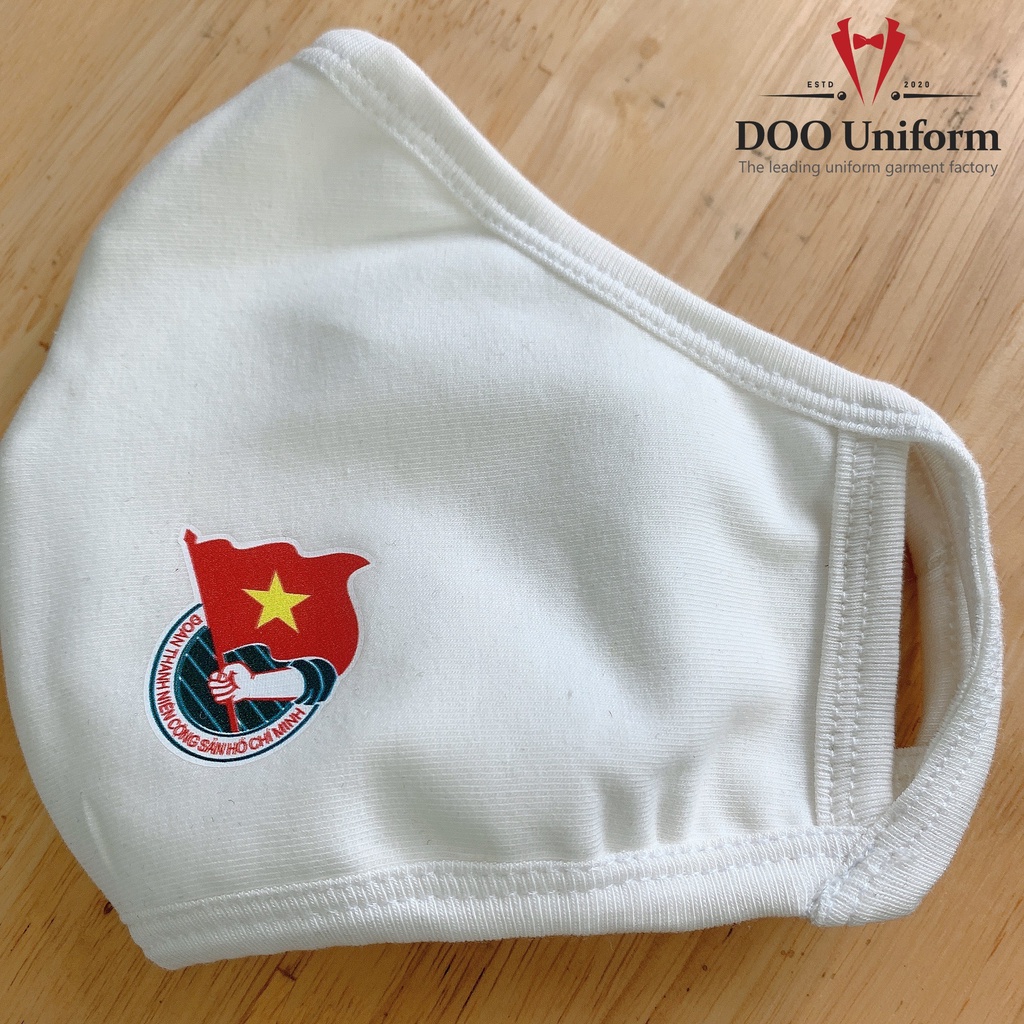 Khẩu trang đoàn thanh niên màu trắng và xanh cotton 100% hàng chính hãng DOO UNIFORM