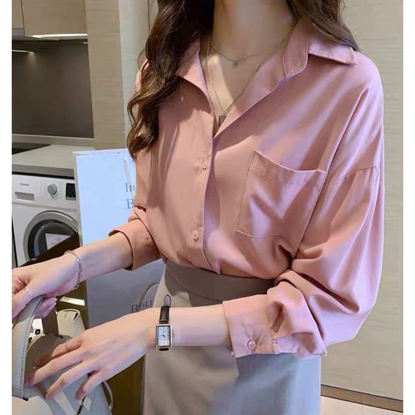 Áo sơ mi nữ Maika form rộng dài tay màu trắng lụa hàn mát mịn phong cách Ulzzang Hàn Quốc Your Love Shop