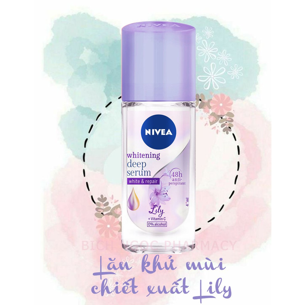 Lăn khử mùi Nivea Serum trắng mịn hương hoa Lily/ Sakura/ Hokkaido (40ml)