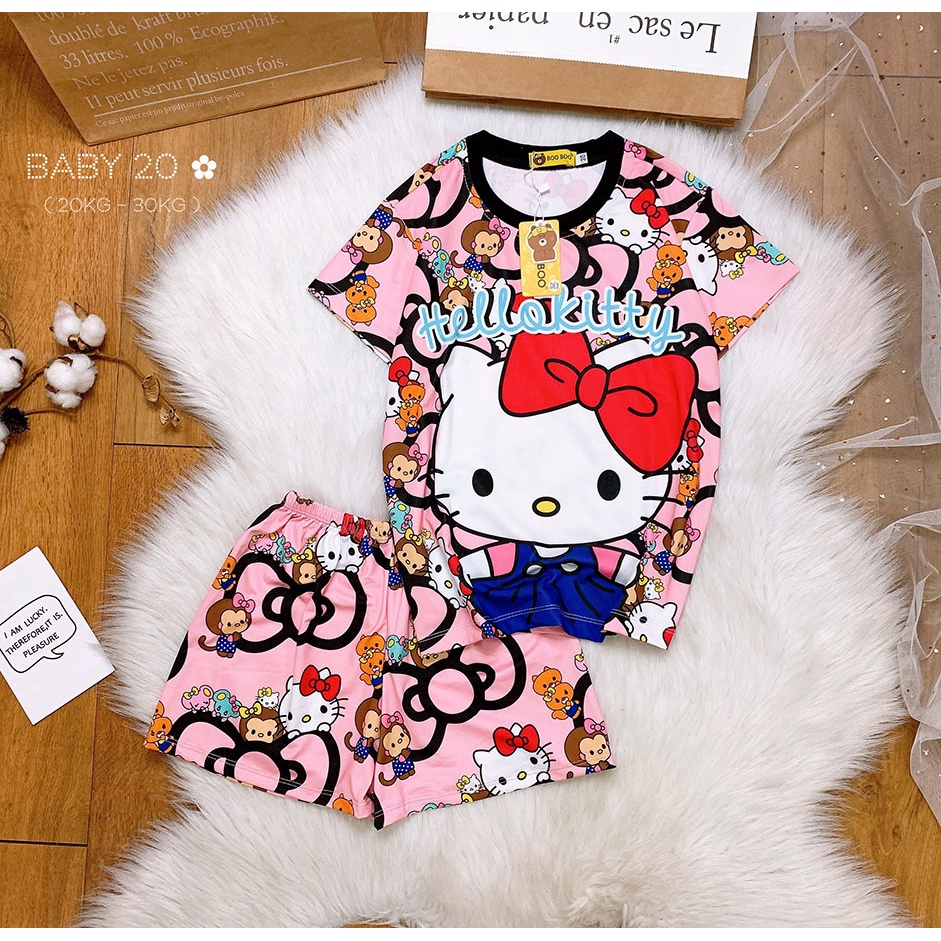 Bộ Ngủ Pijama Thun Baby Tay Ngắn Quần Đùi Họa Tiết Hoạt Hình Dễ Thương từ 20-30kg
