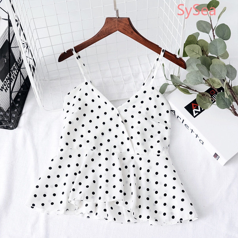 Áo Tank Top Chất Chiffon Hoạ Tiết Chấm Bi Thiết Kế Ôm Sát Quyến Rũ