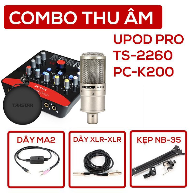 Bộ Mic Livestream Chính Hãng Đầy Đủ Sound Card Icon Upod Pro, Mic Takstar PC-K200, Tai Nghe TS-2260 &amp; Phụ Kiện